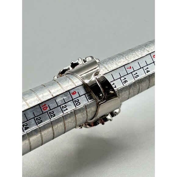 Blue Opalescent Rhinestones Ring Adjustable Silver Tone Wide Statement Jewelry - Picture 8 of 8